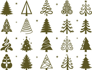 Obraz premium Set of various christmas tree designs for holiday decoration on transparent background.
