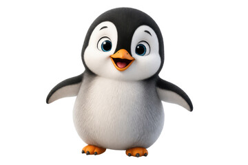Naklejka premium Happy baby penguin character with big blue eyes