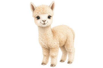 Fototapeta premium Watercolor cream baby alpaca portrait