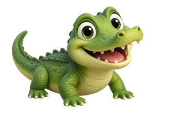 Fototapeta premium Cute green cartoon baby crocodile character