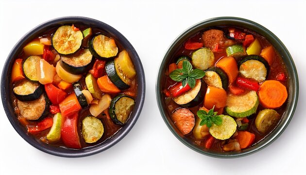 ratatouille vegetable stew top view isolated on white background