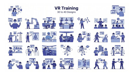 Fototapeta premium Var technology education and industry simulation icons collection with education training industry technology simulation illustration collection business development workspace interactive