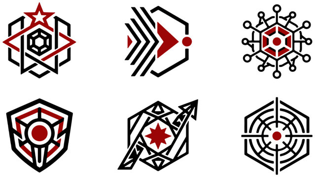 Abstract Sci-Fi Hexagonal Graphic Icons isolated on transparent background vector illustration 