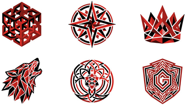 geometric wolf crown and compass mascot icons isolated on transparent background abstract vector illustration 