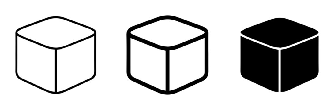 3D cube icons, solid and outline styles, UI design