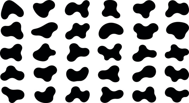 Set of black organic blob shapes isolated on a white background