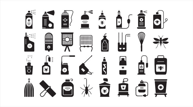 Minimal Black Pest Control and Disinfection Equipment Icon Collection for UI and Graphic Design