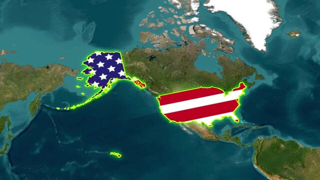 USA Flag Map Border Reveal Motion Graphic with Alaska, United States Political Map Flag Animation, America Country Outline Geographic Visualization