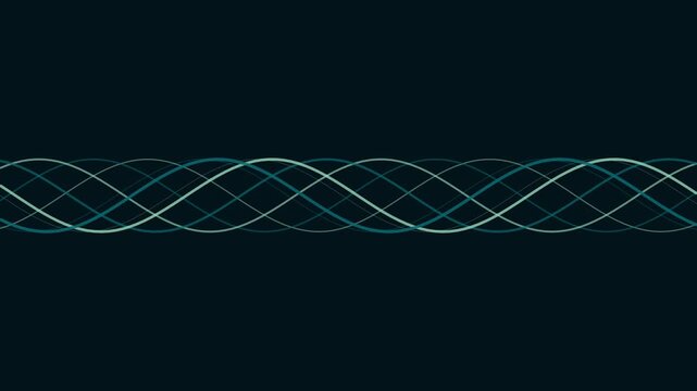 Abstract sine wave motion background, glowing teal and mint intertwining lines, smooth digital flow animation for technology and science projects
