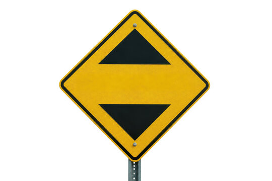 Yellow diamond road sign with black triangles