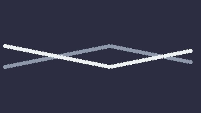 Abstract sine wave animation with intersecting dotted lines on dark background, motion