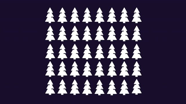 Fir trees white glyph icons growth animation. Reforestation improvement. Over 3 trillion trees grow on Earth. Animated solid symbol multiplying into structured matrix. HD video with alpha channel