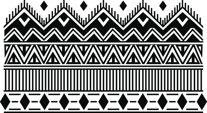 Traditional tribal geometric pattern vector border with ethnic abstract shapes and monochrome lines design