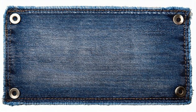 square denim patch with frayed edges and stitched border