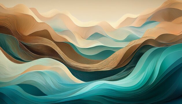 Ondas Abstractas En Tonos Aguamarina Y Marron Tierra Texturas Suaves Y Diseno Fluido Que Evoca Oceanos Y Montanas Ideal Para Fondos Y Embalajes De Lujo