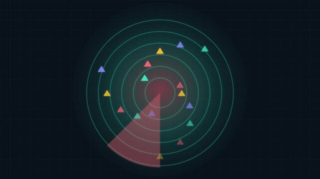 Digital radar screen animation with scanning motion and target tracking interface sonar