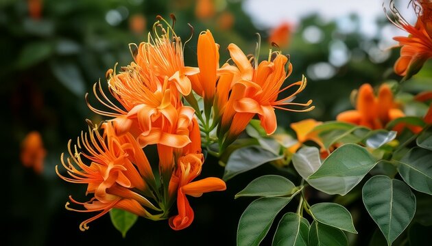 Pyrostegia Venusta Flame Vine Or Orange Trumpet Vine Flower Plant