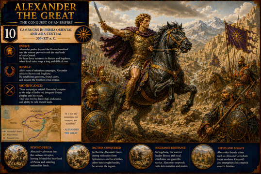 Bactria and Sogdiana Campaigns 330&ndash;327 BC &ndash; Alexander the Great Historical Infographic