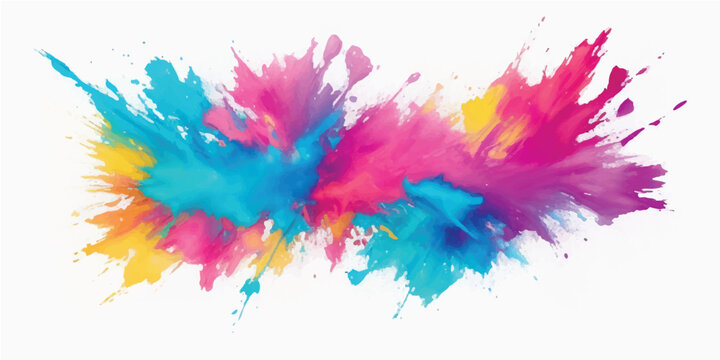 Colorful artistic watercolor ink splashes, paint splatters, and blot designs on a white paper texture background