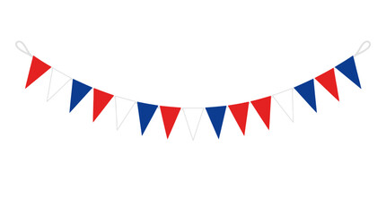 Obraz premium 4th July Independence Day United States Patriotic bunting flags, red white blue triangular pennants, festive decoration, party garland isolated on White Background eps