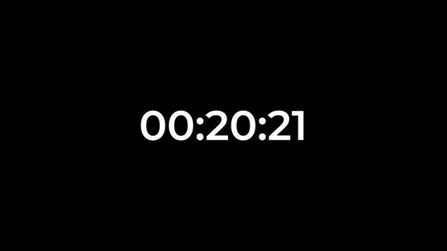 4 Hour Digital Timer Animation on Transparent Background, Count Up Stopwatch with Hours, Minutes and Seconds, 4K Alpha Channel