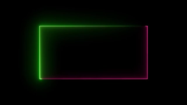 A colorful Rectangle neon animation . Rectangle frem icon. Abstract background simple line animation on black background. rectangle frem icon
