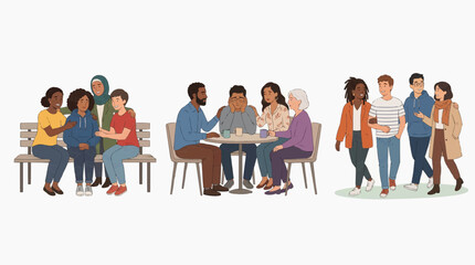 Obraz premium Diverse group of people offering support and comfort to each other in various social settings