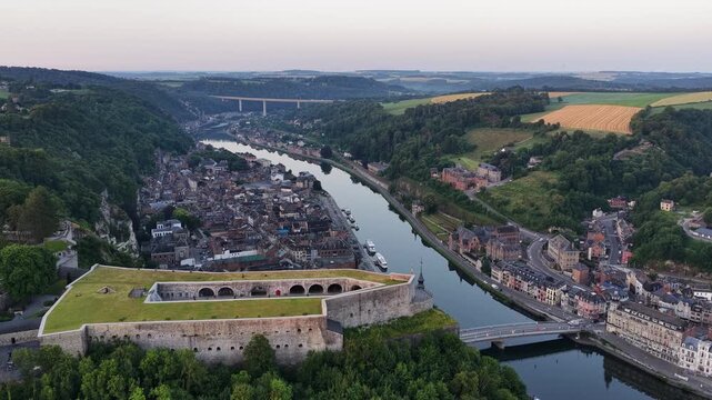 Dinant Citadelle and Meuse River panorama in Belgium Ardennes