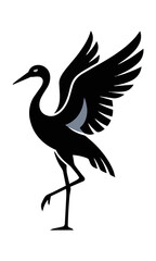 Fototapeta premium Minimalist silhouette of a graceful crane bird standing on one leg with elegant flowing contours isolated on a white background, minimal nature design concept
