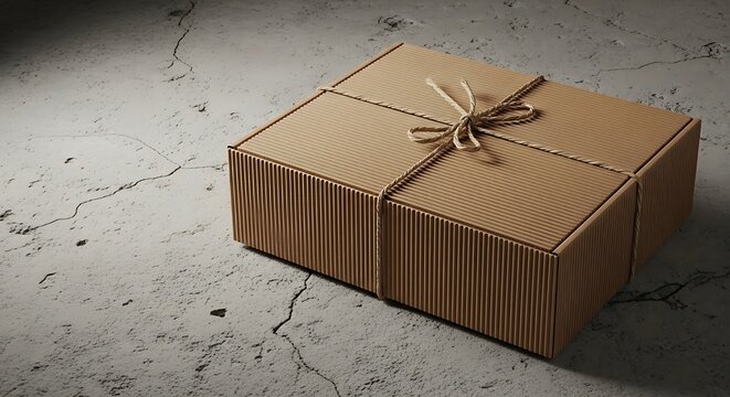Brown cardboard gift box wrapped tied.