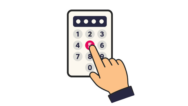 Hand entering PIN code on smartphone keypad illustration