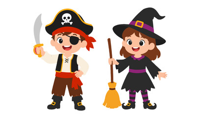 Cute children in pirate and witch Halloween costumes © Andrei