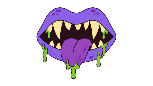 Purple monster mouth with fangs and dripping slime tongue