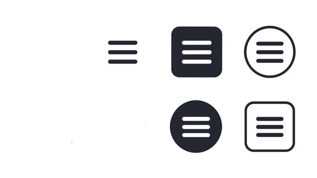 Set of hamburger menu icons in circular and square button styles
