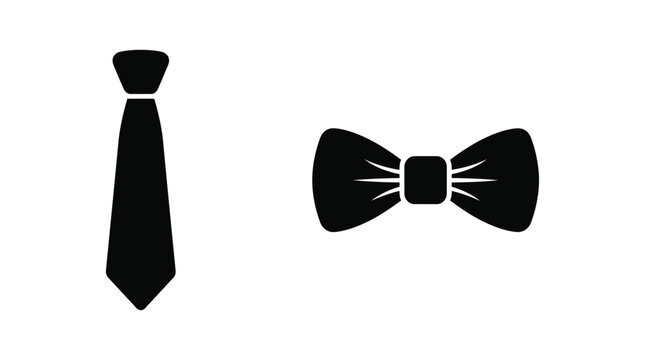 Necktie And Bowtie Silhouette On White Background