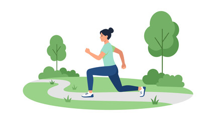 Fototapeta premium Woman performing lunges exercise in a park on a sunny day vector illustration healthy lifestyle outdoor activity