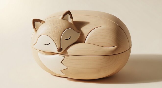 Elegant Handcrafted Wooden Fox Figurine Curled Up and Sleeping in a Minimalist Design