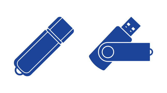 Usb Flash Drive Icons Blue Silhouette On White Background