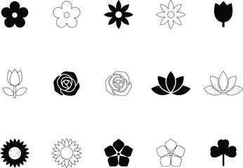 Fototapeta premium Floral icon set black and white botanical illustrations for design projects