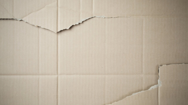 Torn cardboard, ripped brown paper, damaged packaging material, broken box