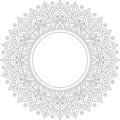 Obraz premium Circular Floral Mandala Vector Frame with Intricate Decorative Line Art Borders for Adult Coloring Books Greeting Cards Wedding Invitations and Henna Tattoo Pattern Designs