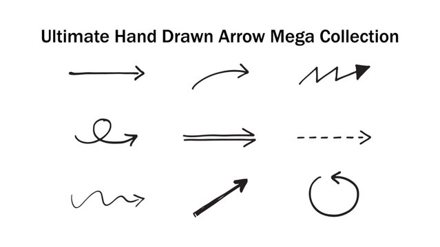 Ultimate hand drawn arrow mega collection featuring diverse sketchy pointers for flowcharts and creative project management visual aids on transparent.