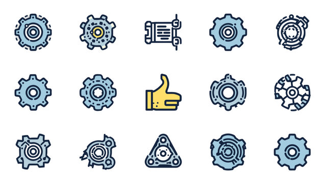 Collection of gear icons and symbols.