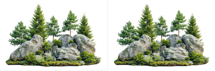 Composition of rocks and coniferous trees isolated on transparent background © Salman