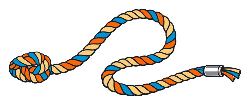Rope forming a knot and an aglet twists, curving to display strength, connection, and security on a white background