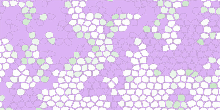 Abstract purple mosaic pattern with white and green cellular Voronoi tiles, pastel geometric background texture