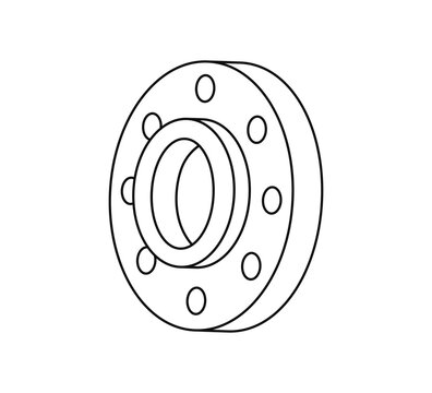 Round flange outline vector icon representing industrial piping, mechanical engineering and pipe connection systems. Ideal for manufacturing, construction, engineering diagram, technical documentation