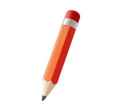 Orange pencil with eraser 3D vector illustration isolated on background. Education, writing, drawing, sketching and stationery concept for schools, offices, learning materials and design projects