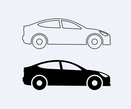 Minimalist modern car side view silhouette vector illustration outline and solid for automotive branding, transportation