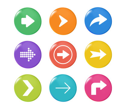 Arrow icon vector circle 3D set featuring directional, navigation and movement symbols in various styles. Navigation